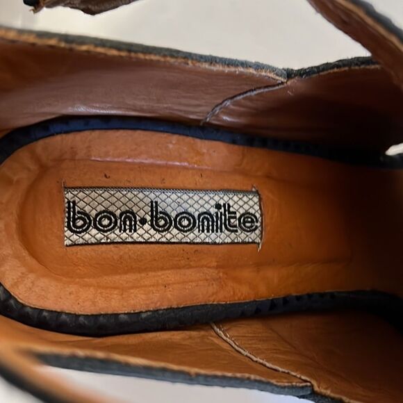 Bon-Bonite Blue Leather Peep Toe Heeled Platform Sandals Size 39. US 9 - Picture 14 of 15